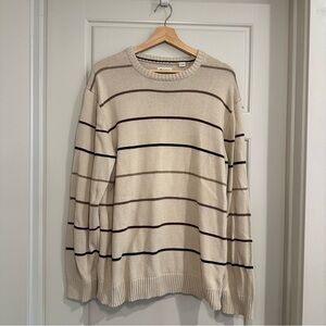 Haggar Cream Brown Striped Knit Cotton Sweater‎ Size XL
